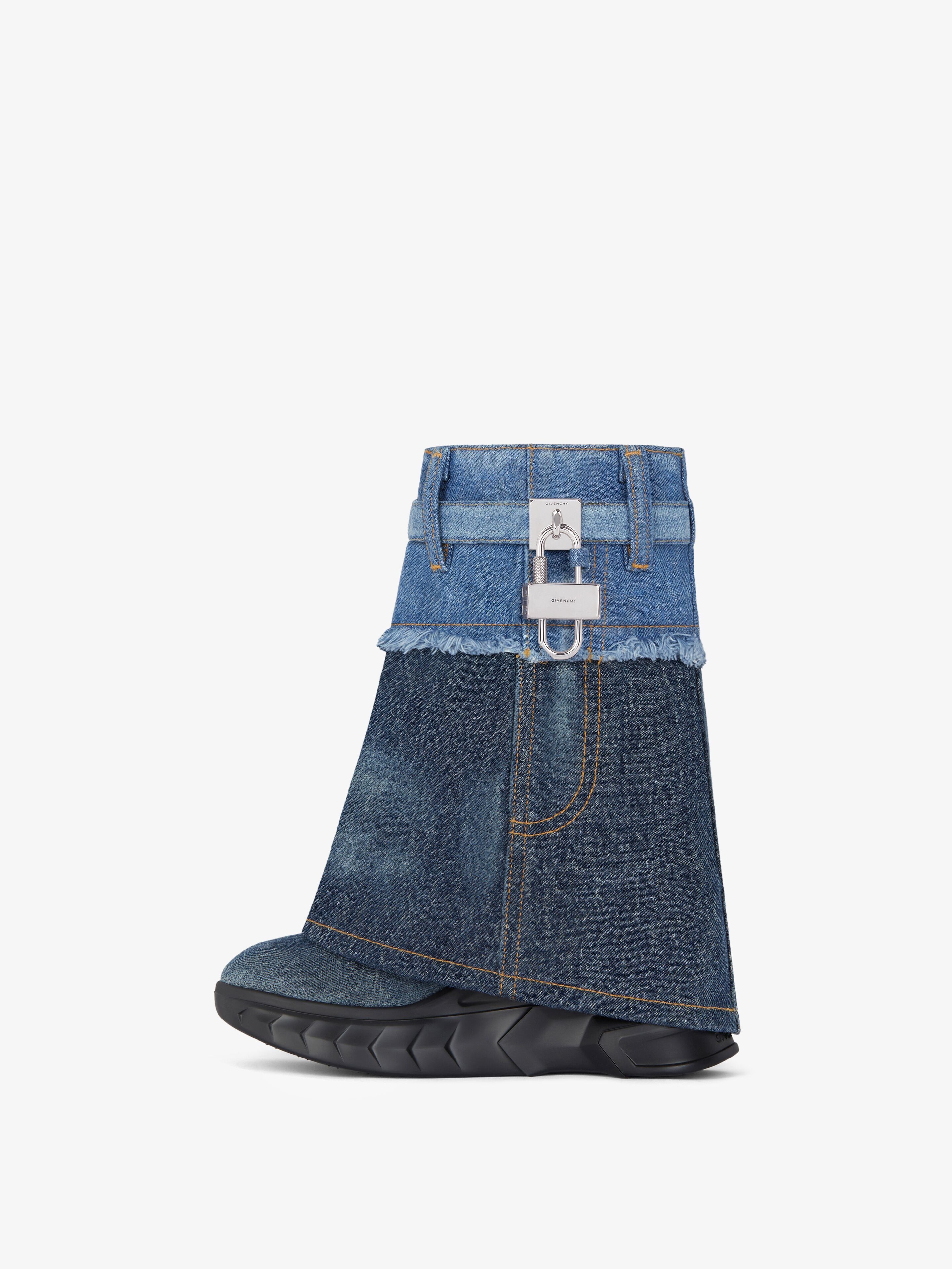 Givenchy o1srvl11e0525 Shark Lock Ankle Boots Biker Low Wedge Blue Size US 7 / IT 37 - 5 Thumbnail