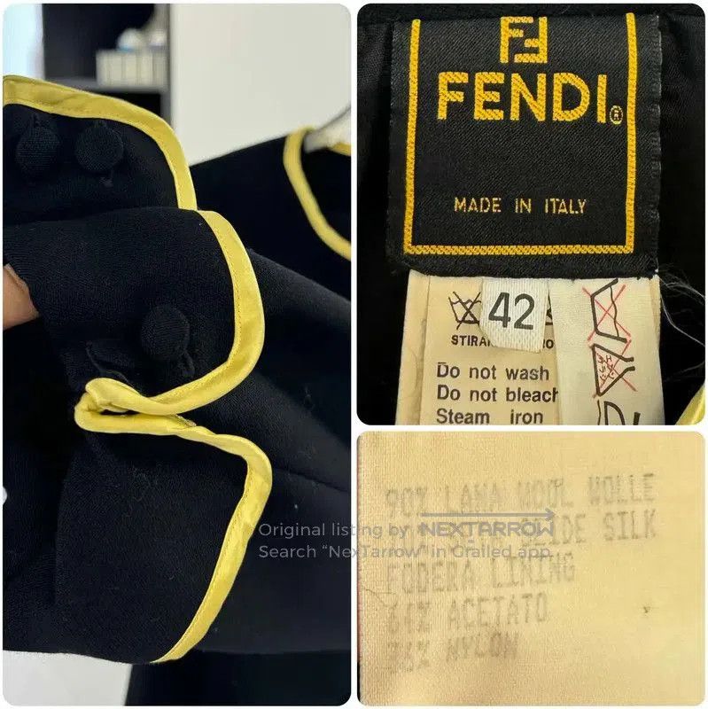 Fendi Fendi Black Wool Cardigan with Yellow Trim . Size XXS / US 00 / IT 34 - 2 Thumbnail