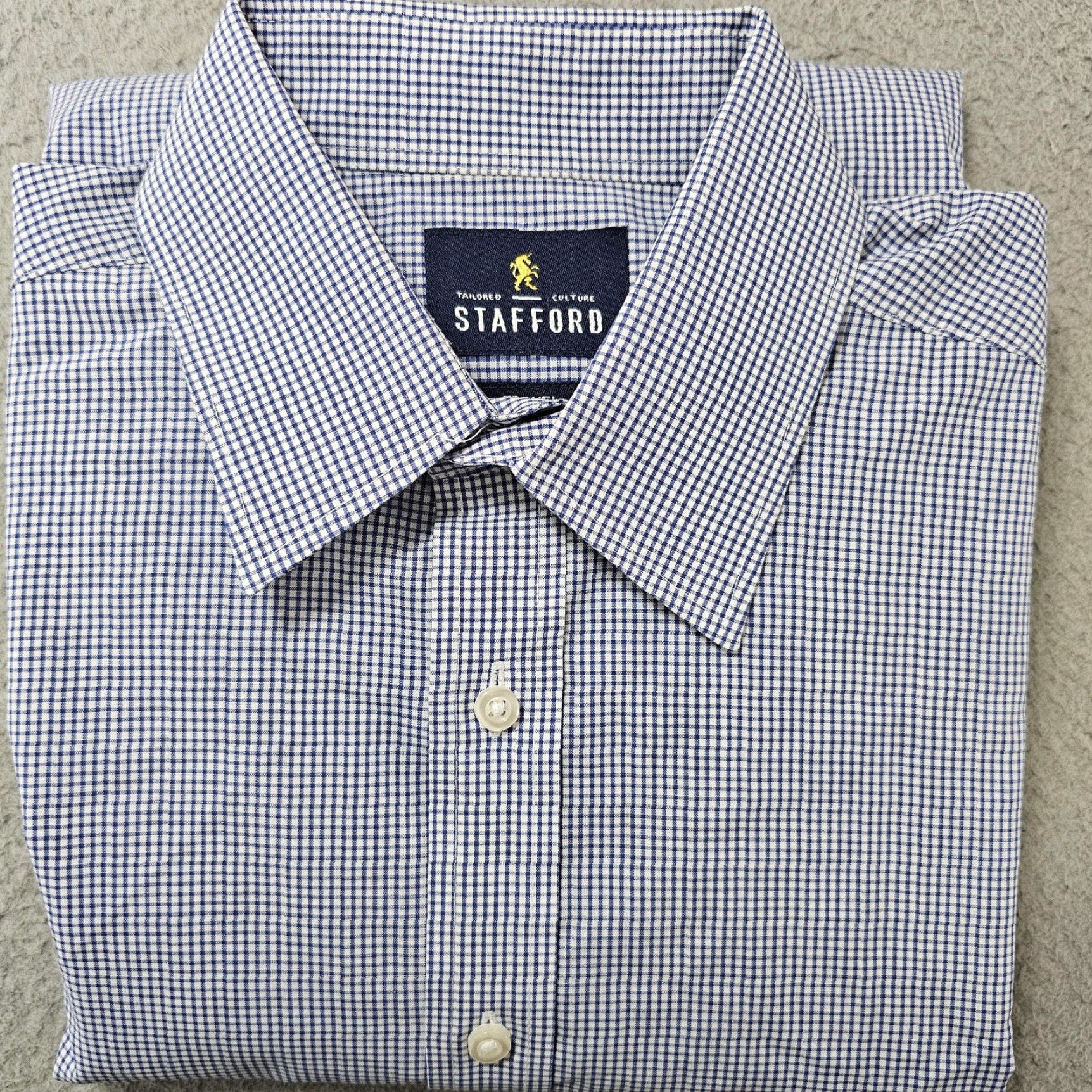 Stafford Stafford Dress Shirt Mens 15.5 32-33 Blue Check Travel Performance Regular Fit Shirt Mens Blue Gingham 60% cotton 40% polyester Size 42R - 2 Thumbnail