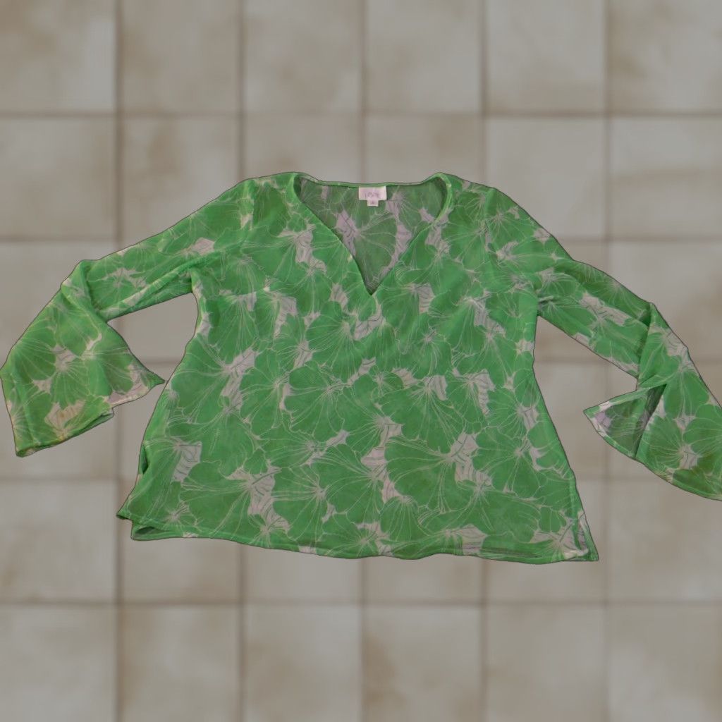 Ann Taylor Loft Blouse XL Green Floral V-Neck Long Sleeve Pullover Lightweight Womens Knit Polyester Casual Ann Taylor Loft Size XL / US 12-14 / IT 48-50 - 1 Thumbnail