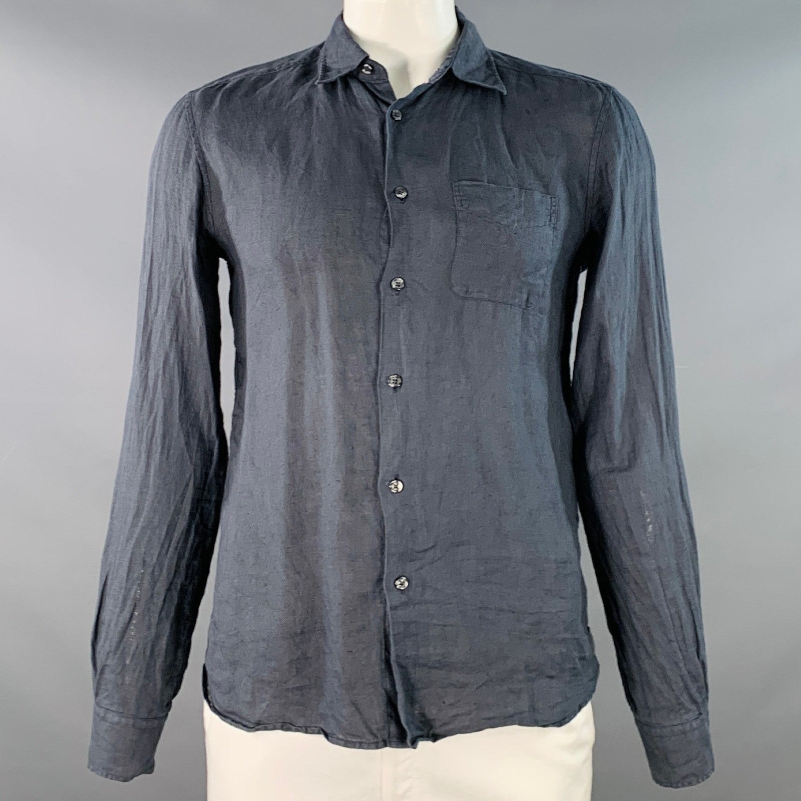 C.P. Company Grey Linen One Pocket Spread Collar Long Sleeve Shirt Size US L / EU 52-54 / 3 - 1 Thumbnail