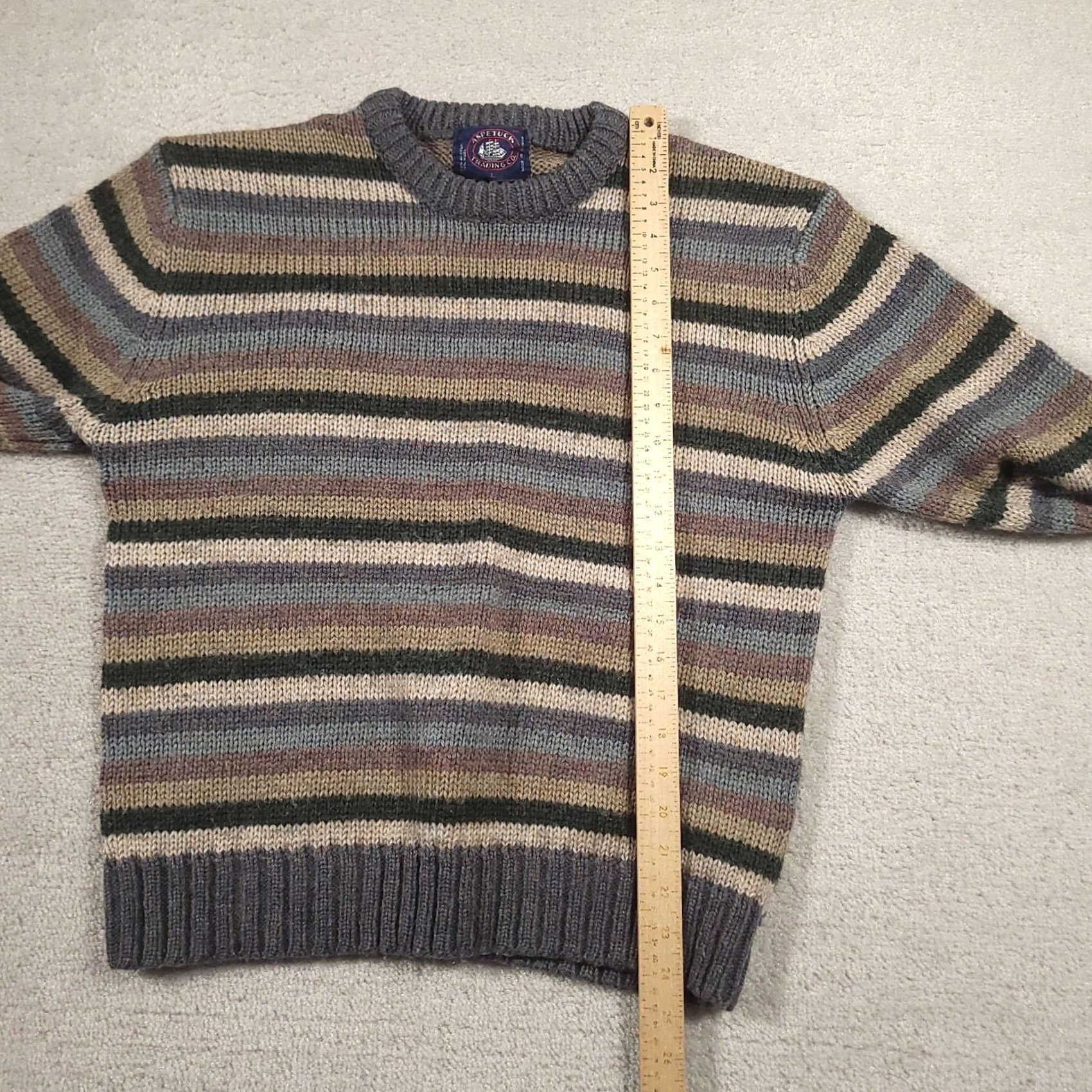 CO VINTAGE Aspetuck Trading Co Sweater Mens L Striped 90s Grandpa Crew Wool Size US L / EU 52-54 / 3 - 5 Thumbnail