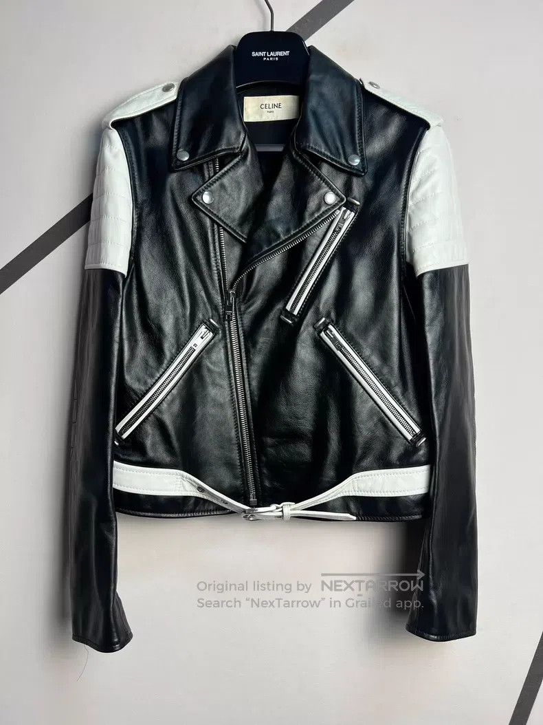 Celine CELINE Black and White Patchwork Leather Multi-Zip Motorcy Size US S / EU 44-46 / 1 - 1 Thumbnail