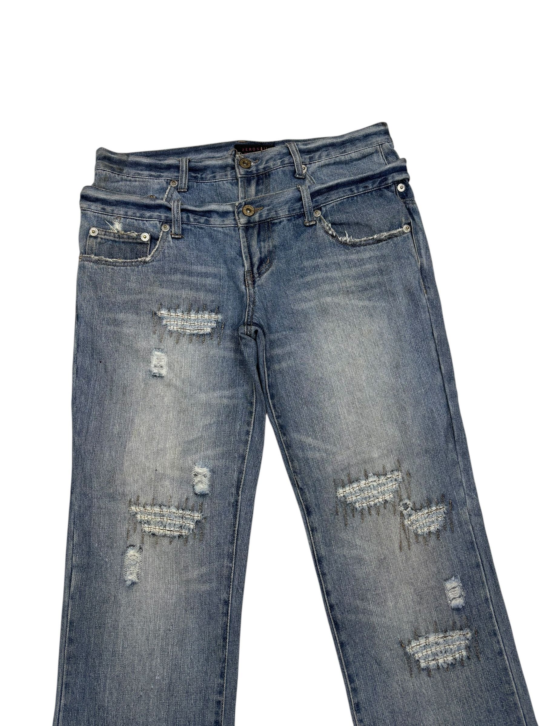 Tornado Mart ZEROSAIL Punk Double Waist Distressed Denim Jeans Size US 33 - 5 Thumbnail