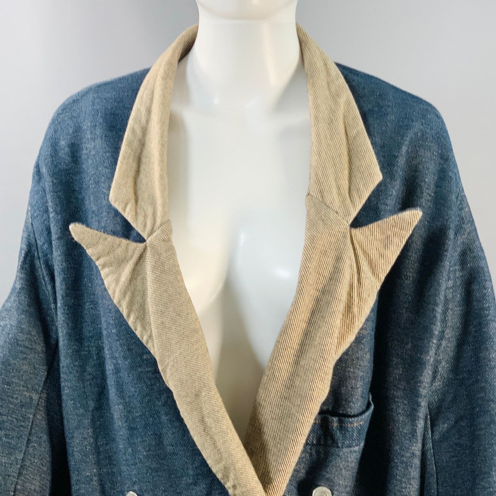 Kapital Size XS Indigo Tan Cotton Double Breasted Peak Lapel Jacket Size US XS / EU 42 / 0 - 2 Thumbnail