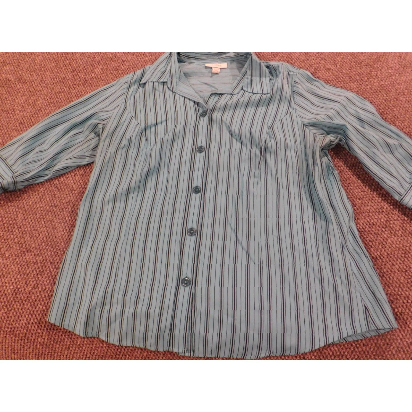 Vintage Dressbarn Button-Up Shirt Womens 20W Plus Blue Striped Long Sleeve Collared Pullover Casual Stretch Classic blue 20W Womens Size 3XL / US 20-22 - 2 Thumbnail