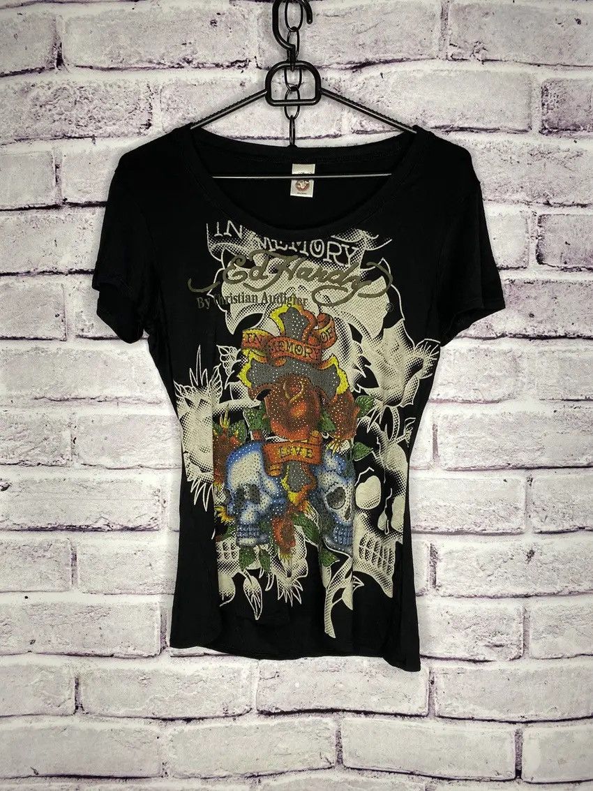 Ed Hardy Vintage Ed Hardy By Cristian Audigier Overprint Logo Tee Size XL / US 12-14 / IT 48-50 - 1 Thumbnail