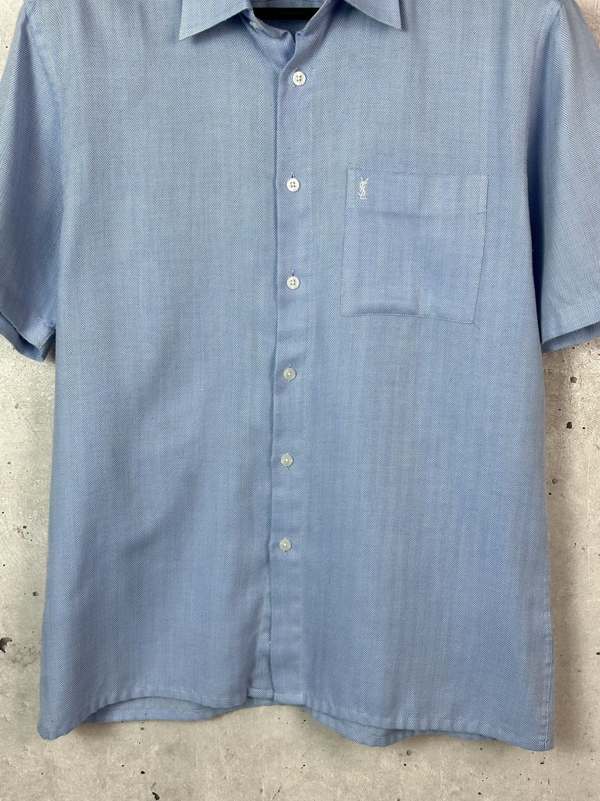 Yves Saint Laurent Vintage YSL YvesSaintLaurent Blue Cotton Short Sleeve Shirt Size US M / EU 48-50 / 2 - 5 Thumbnail