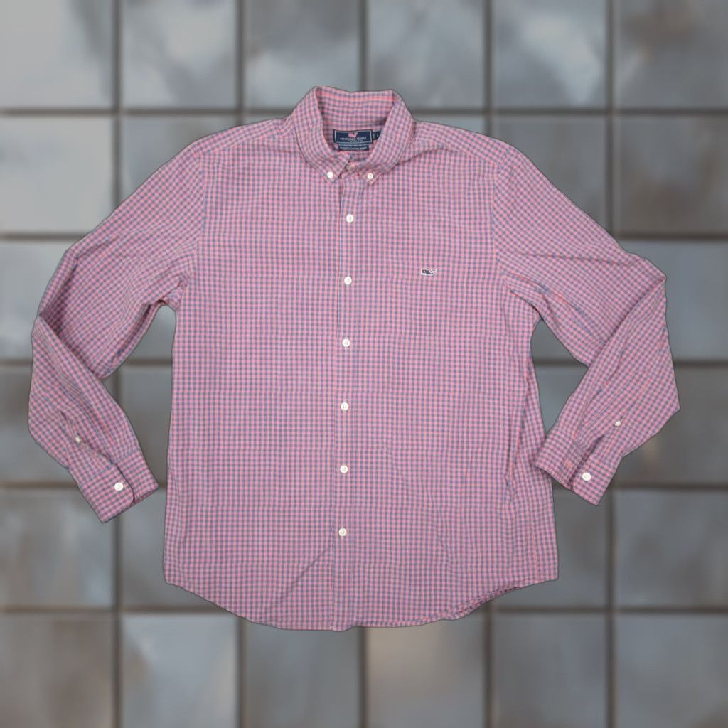Vineyard Vines VINEYARD VINES Men's Slim Fit Pink Check Button-Up Shirt Large Casual Business 2010s Whale Logo Size US L / EU 52-54 / 3 - 1 Thumbnail