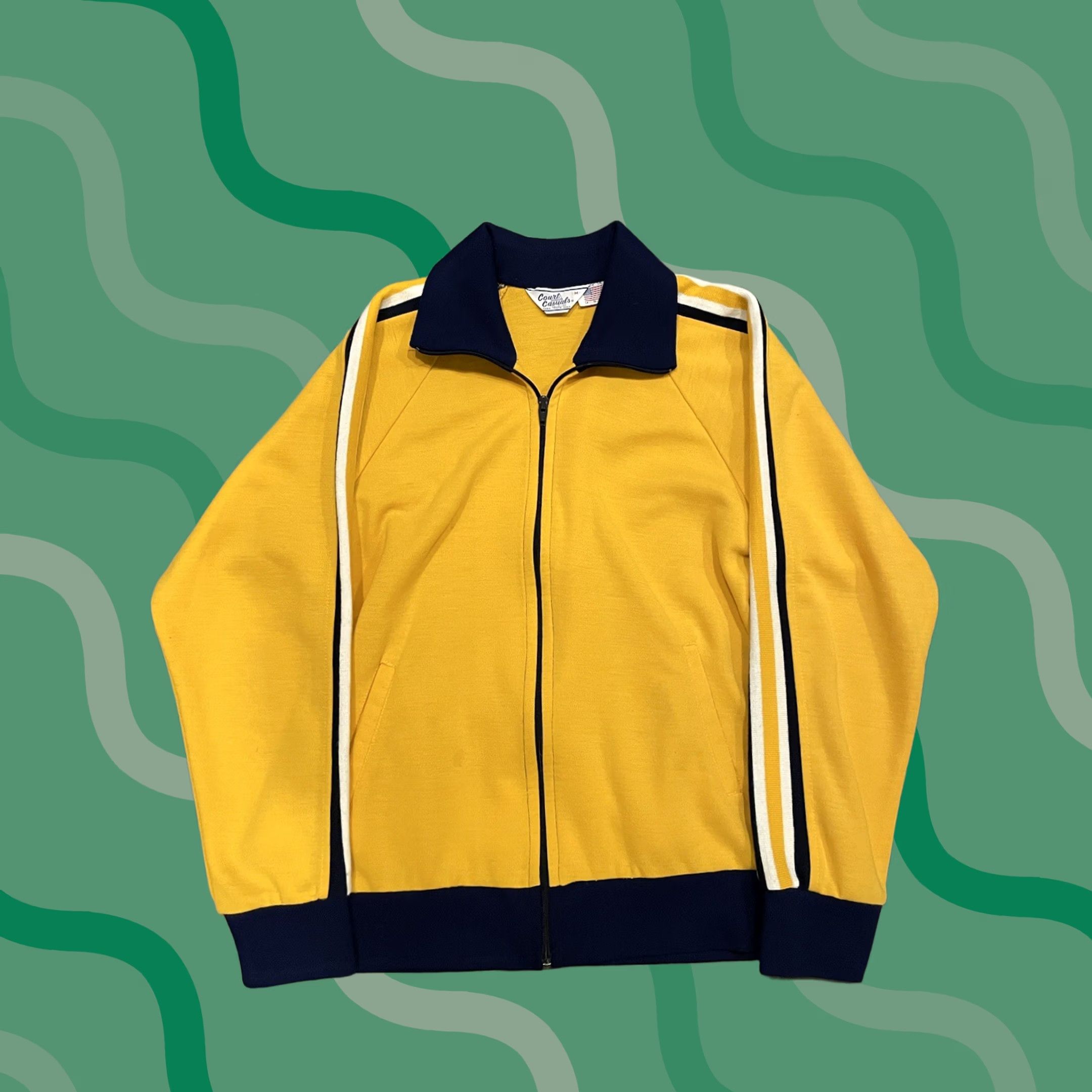 Vintage VINTAGE Court Casuals Jacket M Yellow Striped 80s Windbreaker US Made Mens Medium Size US 31 - 1 Thumbnail