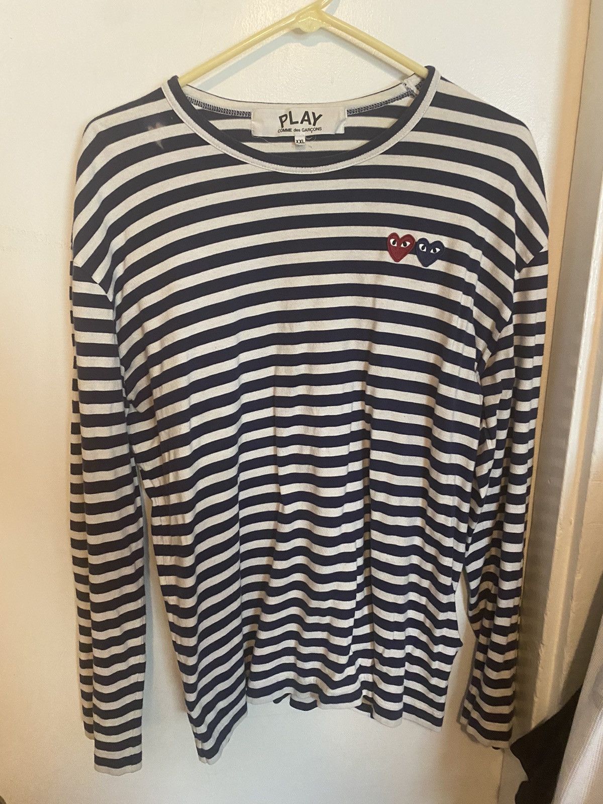 Comme des Garcons Comme des Garcons Play Women's Double Heart Striped T-shirt Size XXL / US 16-18 / IT 52-54 - 1 Thumbnail