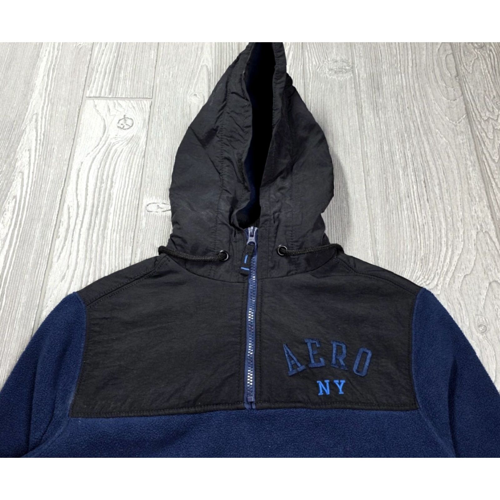 Aeropostale AeroPostale XS Blue Black Fleece Hooded 1/4 Pullover Mens Shirt Jacket Hoodie Size US XS / EU 42 / 0 - 3 Thumbnail