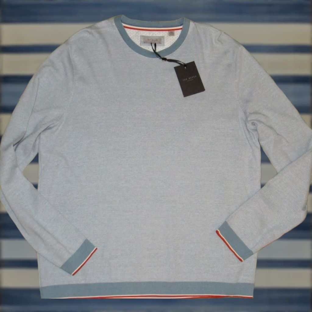 Ted Baker TED BAKER Blue Oxford Jersey Cotton Crewneck Sweater 7 NWT Mens XS-7? Size US M / EU 48-50 / 2 - 1 Thumbnail