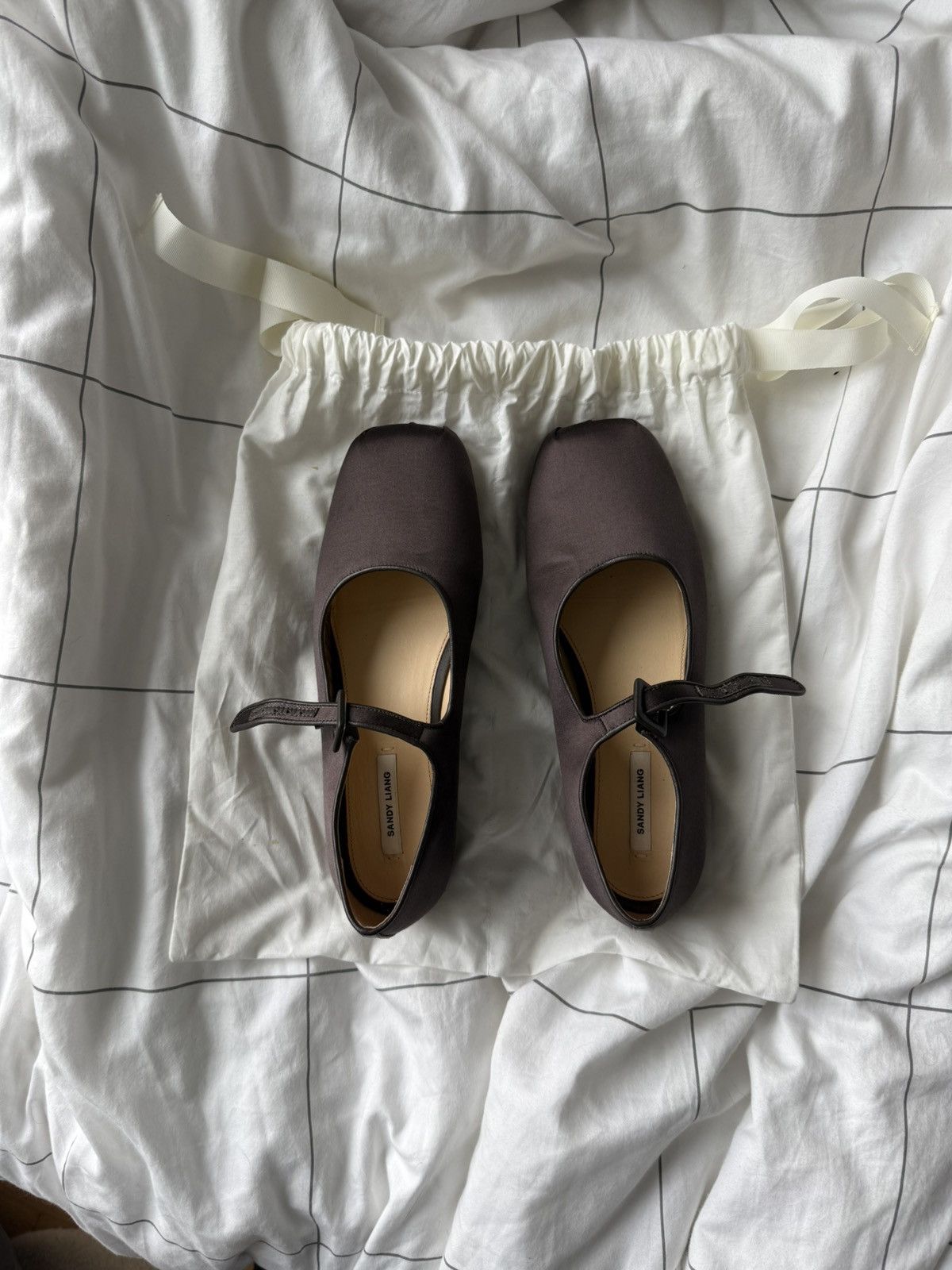 Sandy Liang MARY JANE POINTE IN BRUNETTE SATIN Size US 11 / IT 41 - 1 Thumbnail