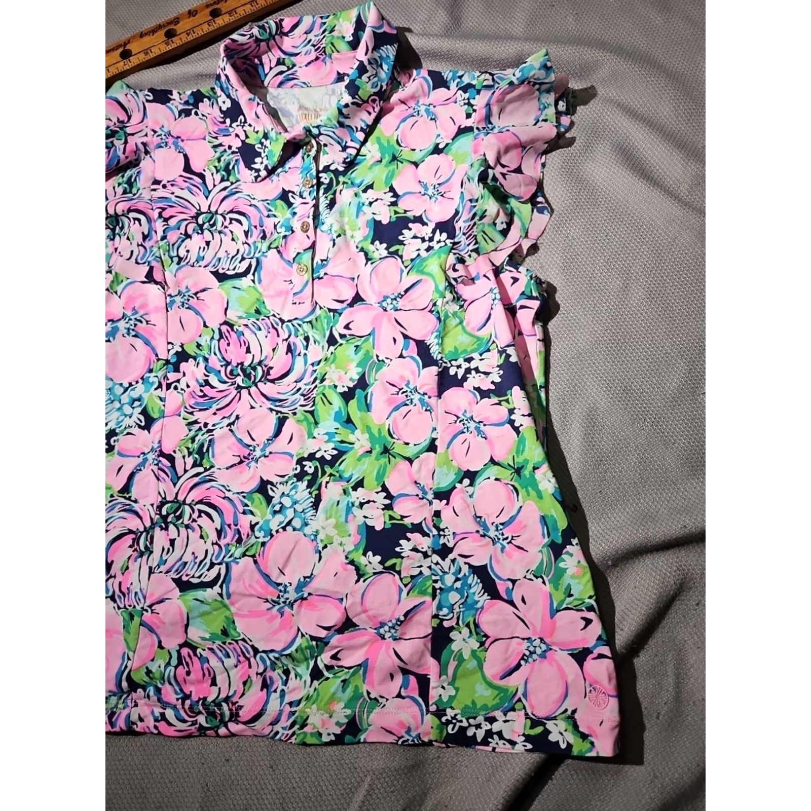 Lilly Pulitzer Lilly Pulitzer Shirt Womens XL Pink Polo Button Luxletic Ruffle Golf Preppy Size XL / US 12-14 / IT 48-50 - 3 Thumbnail