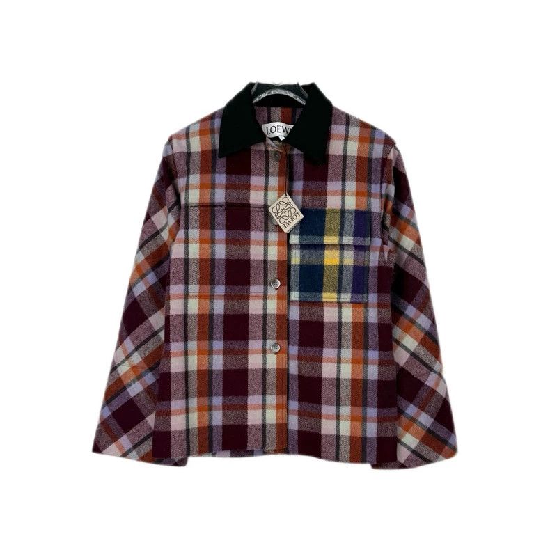 Loewe LOEWE Classic purple checkered leather logo woolen coat Size M / US 6-8 / IT 42-44 - 1 Thumbnail