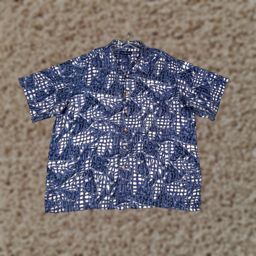 Vintage Chereskin Shirt Mens 2XL Blue Floral Leaf Cotton Button Up Hawaiian Shirt Casual Beach Resort Aloha Kimono Size US XXL / EU 58 / 5 - 1 Thumbnail