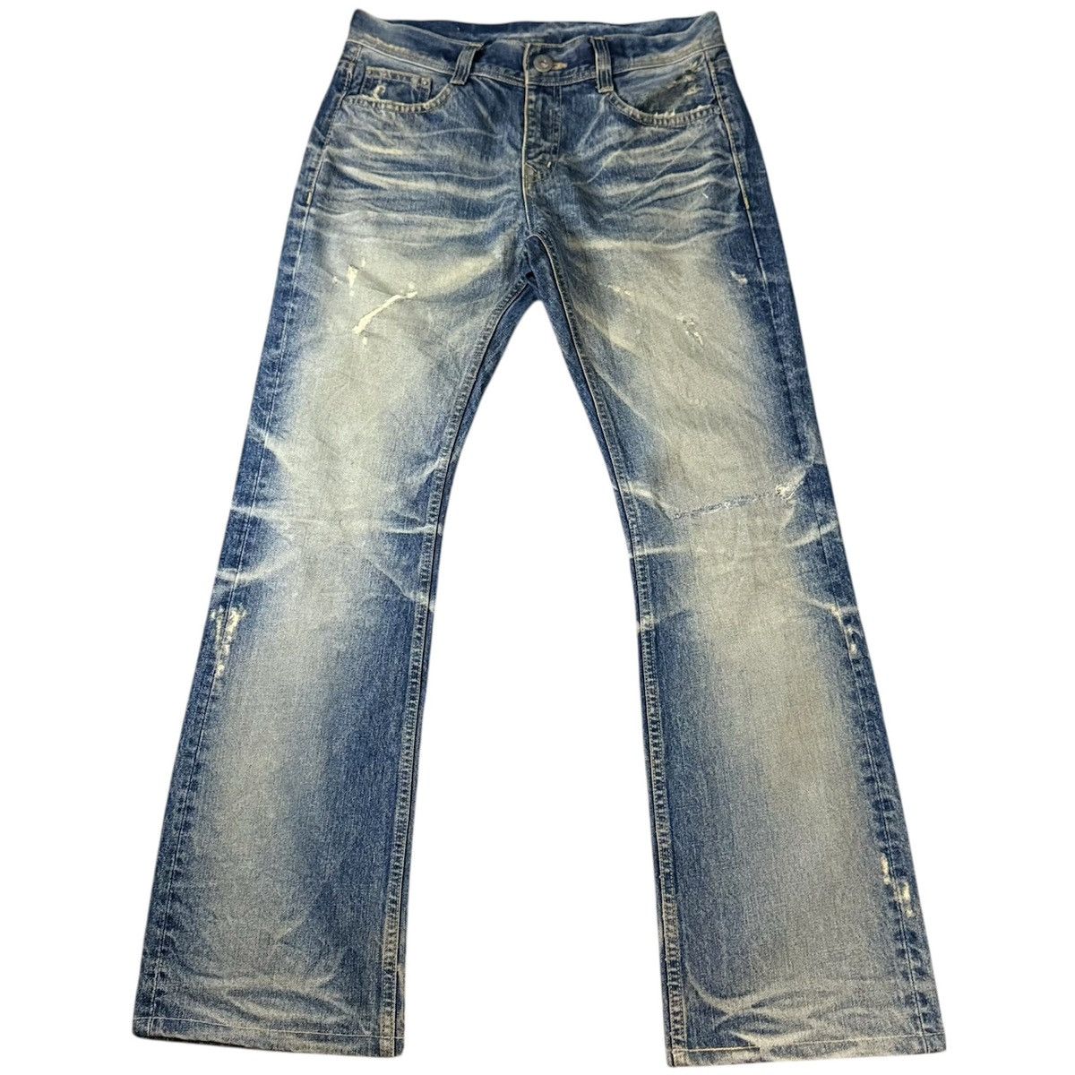 Tornado Mart Flared 🔥🇯🇵 Vintage 90s Diggity Distressed Whisker Jeans Denim Size US 32 / EU 48 - 2 Thumbnail