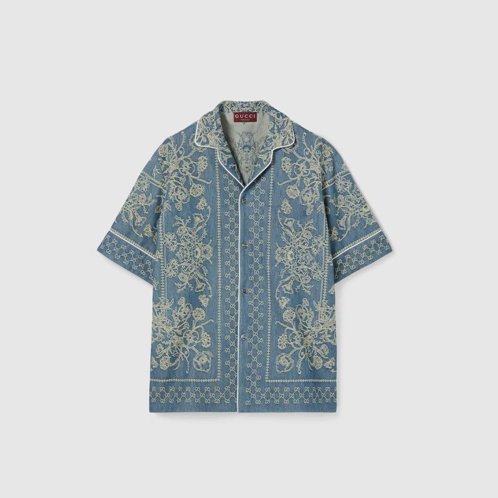 Gucci o1la5ras0626 GG Washed Denim Jacquard Button Shirt in Blue Size US M / EU 48-50 / 2 - 1 Thumbnail