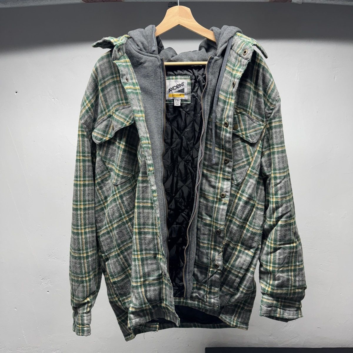 Vintage Faded Hooded Flannel Zip Up Jacket ERD Grunge Faded Chrome Size US XXL / EU 58 / 5 - 1 Thumbnail