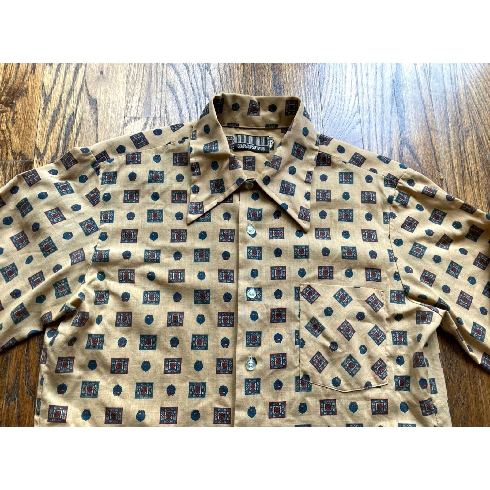 Vintage VINTAGE Harwyn Shirt Mens M Beige Long Sleeve Button-Up Geometric 60s Rockabilly Medallion Retro 70s Casual Mens Size US M / EU 48-50 / 2 - 2 Thumbnail