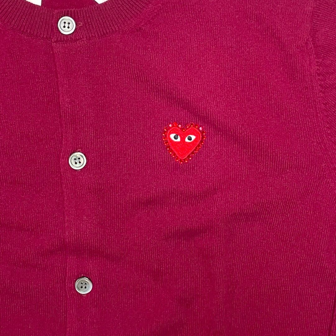 Comme des Garcons Comme des Garçons Play Red Heart Cardigan Burgundy Size M / US 6-8 / IT 42-44 - 2 Thumbnail