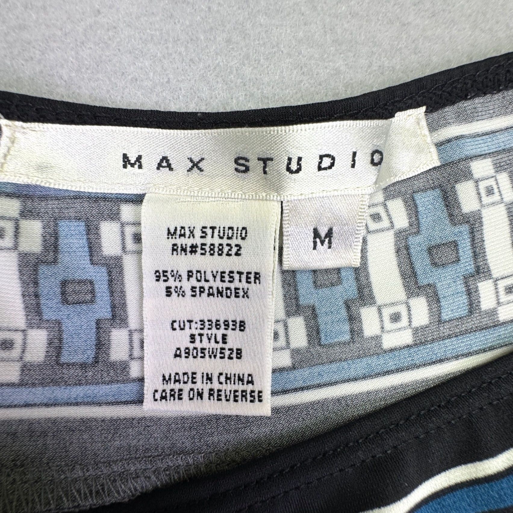 Max Studio Dress Geometric Print Boat Neck 3/4 Sleeve Sheath Women Blue