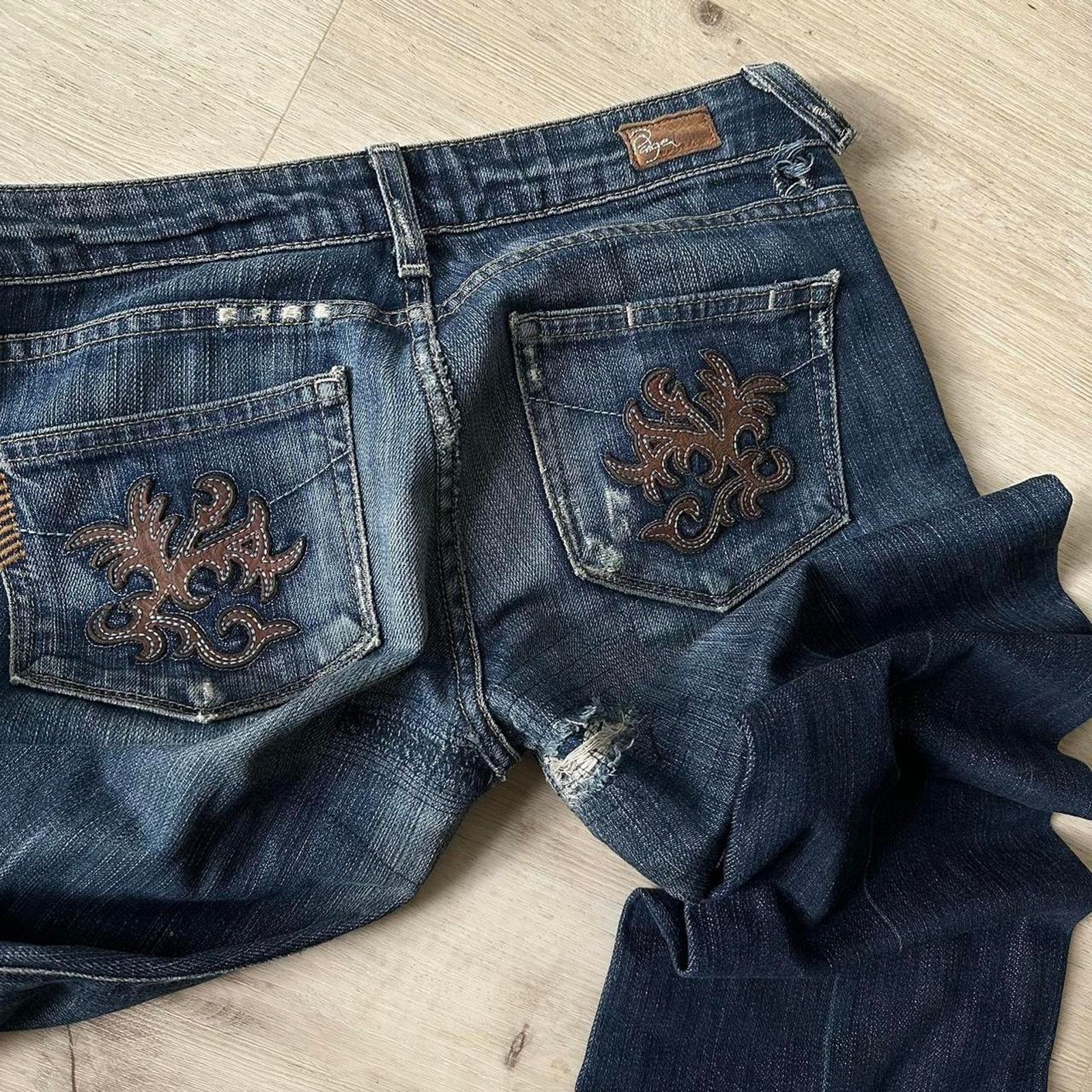 Paige Vintage 00s Paige Low Rise Dark Blue Denim Flare Jeans Pants Size 27" / US 4 / IT 40 - 6 Thumbnail