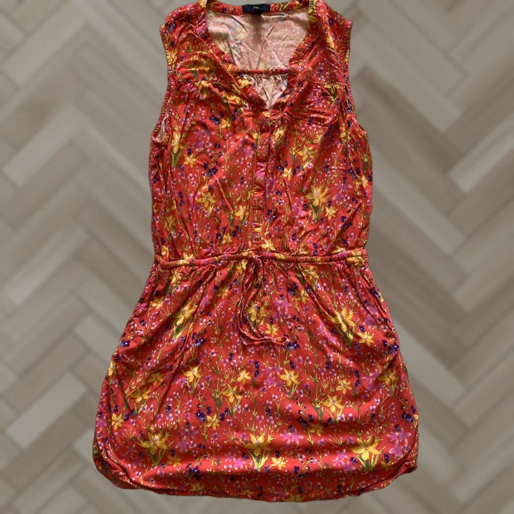 Gap GAP Red Floral Mini Dress Sleeveless V-Neck Drawstring Waist M Women’s Short Casual Spring Summer Fall Multicolor Flower Pattern Dress Size M / US 6-8 / IT 42-44 - 1 Thumbnail