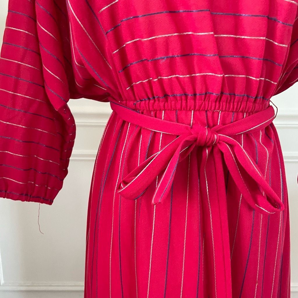 Vintage Vintage 80s Blouson Style Red Dress Mixed Direction Stripe S Size S / US 4 / IT 40 - 5 Thumbnail