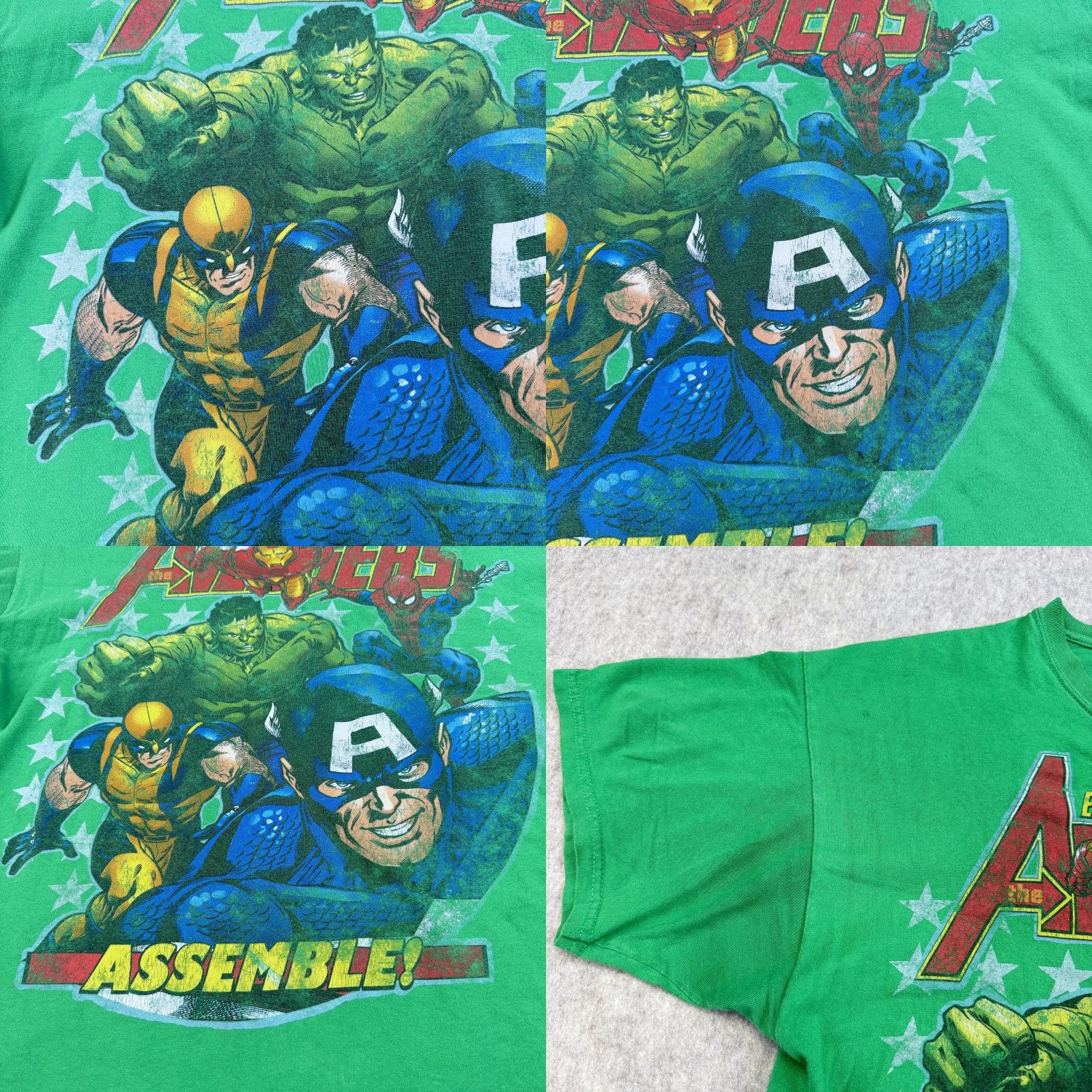 Vintage Marvel Avengers Assemble Men XL Hulk Ironman Captain Spider Wolverine T-Shirt Green Crew Neck Short Sleeve Graphic Print Size US XL / EU 56 / 4 - 9 Thumbnail