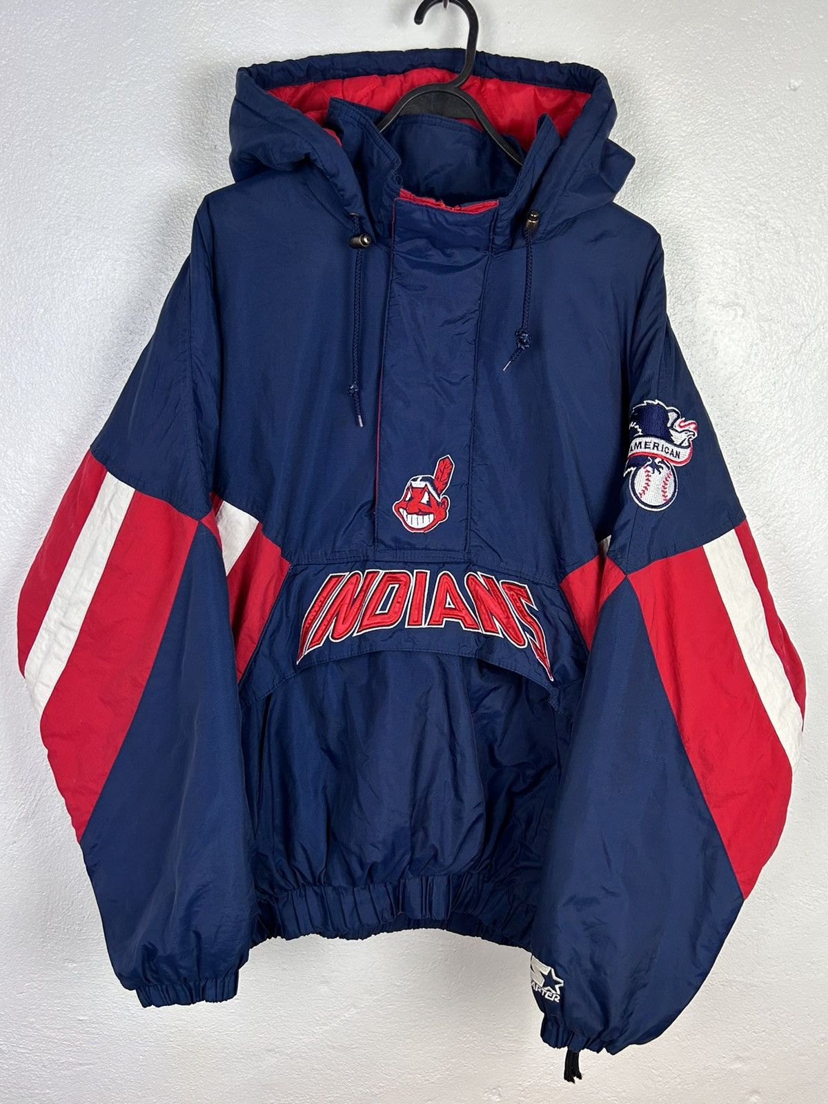 image of American College x Starter 90's Vintage Mlb Starter Cleveland Indians Anorak Jacket in Blue (Size X