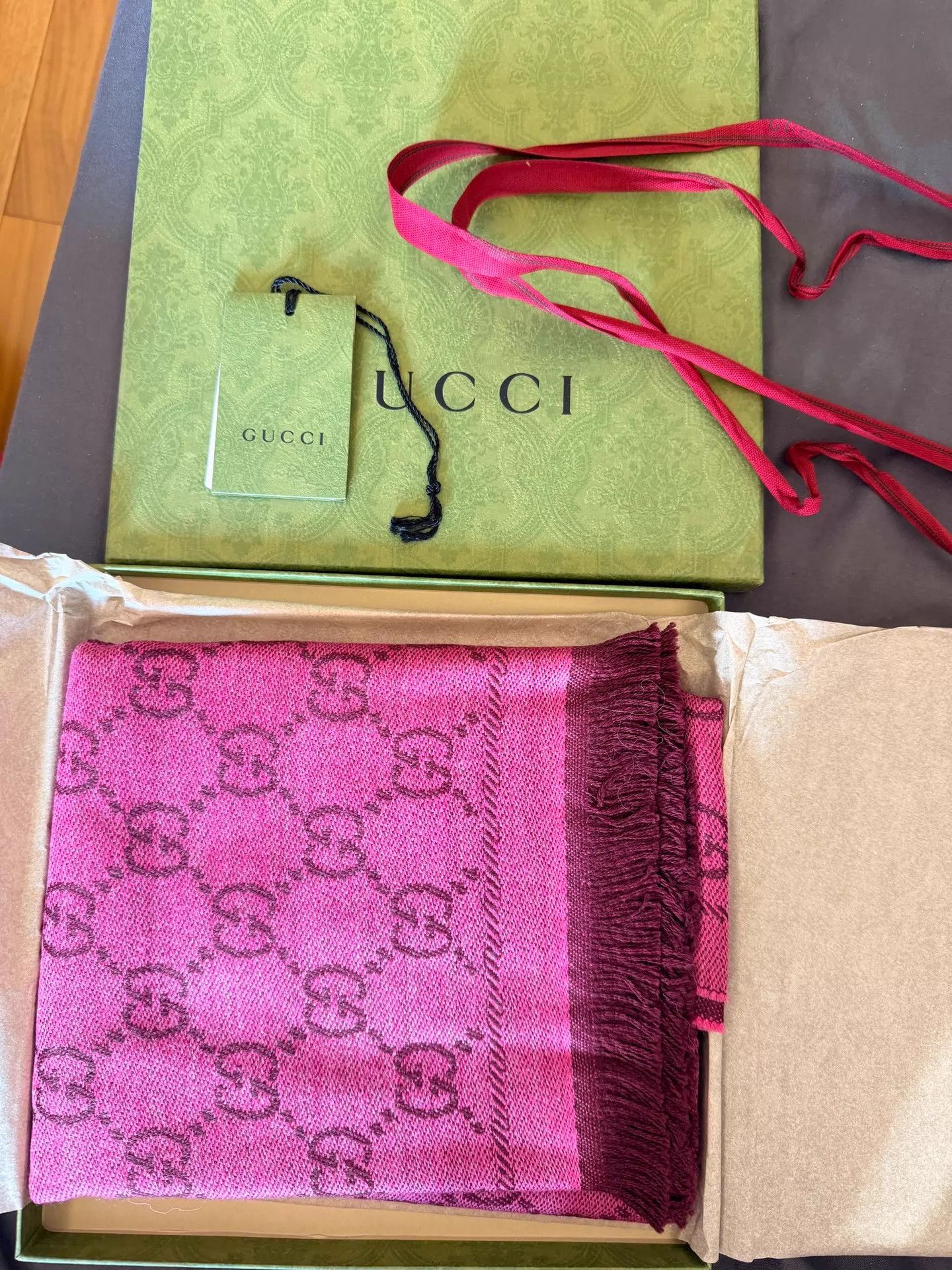 Gucci Gucci GG Jacquard Double-faced Wool Scarf Pink Size ONE SIZE - 1 Thumbnail