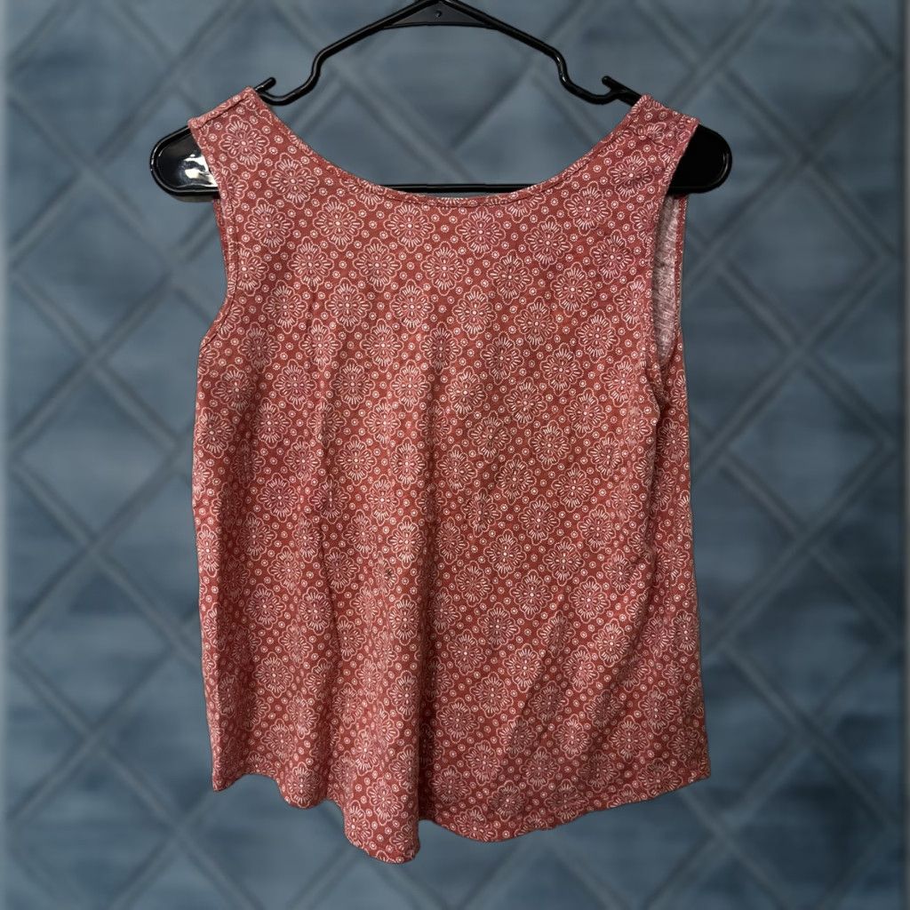 Ann Taylor VINTAGE Ann Taylor Loft Blouse Tie Back Sleeveless Floral Knit Cotton Red S Small Womens Blouse Size S / US 4 / IT 40 - 1 Thumbnail