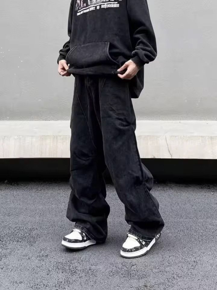 Japanese Brand Cyber Y2K Streetwear Cleanfit Black Baggy Pleated Jean Size US 27 - 1 Thumbnail