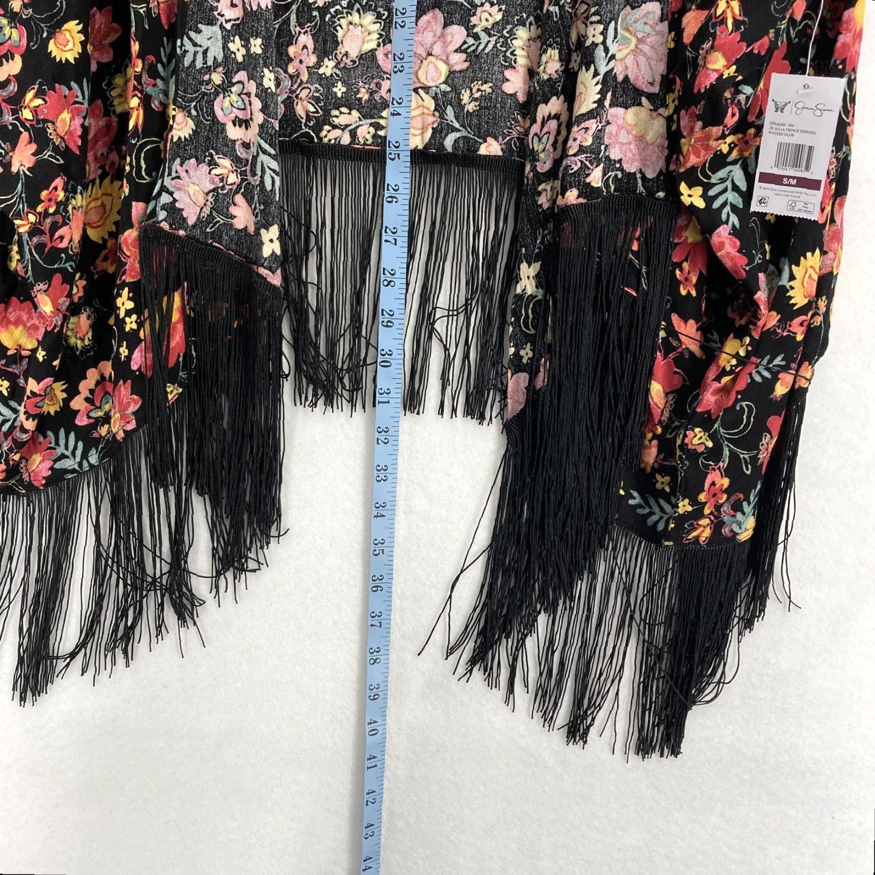 Jessica Simpson Jessica Simpson Kimono Womens S/M Black Floral Fringe Julia Watercolor Boho NWT Size S / US 4 / IT 40 - 7 Thumbnail