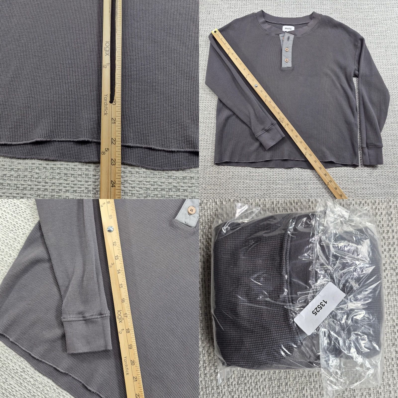 Vintage MATE Shirt Womens Medium Gray Waffle Knit Henley Long Sleeve Organic Cotton Shirt Mens Womens? Size M / US 6-8 / IT 42-44 - 9 Thumbnail