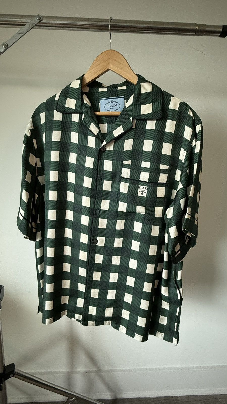 Prada Prada Mens Silk Checkered Short Sleeve Shirt Size US L / EU 52-54 / 3 - 1 Thumbnail