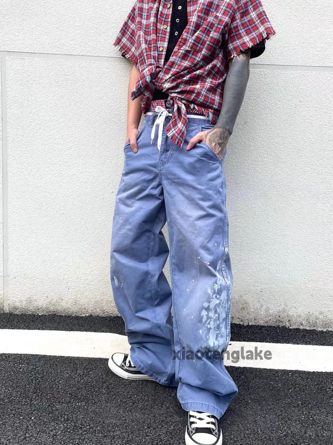 Designer Unisex washed faded cleanfit yuppie loose hiphop pants Size US 34 / EU 50 - 2 Thumbnail