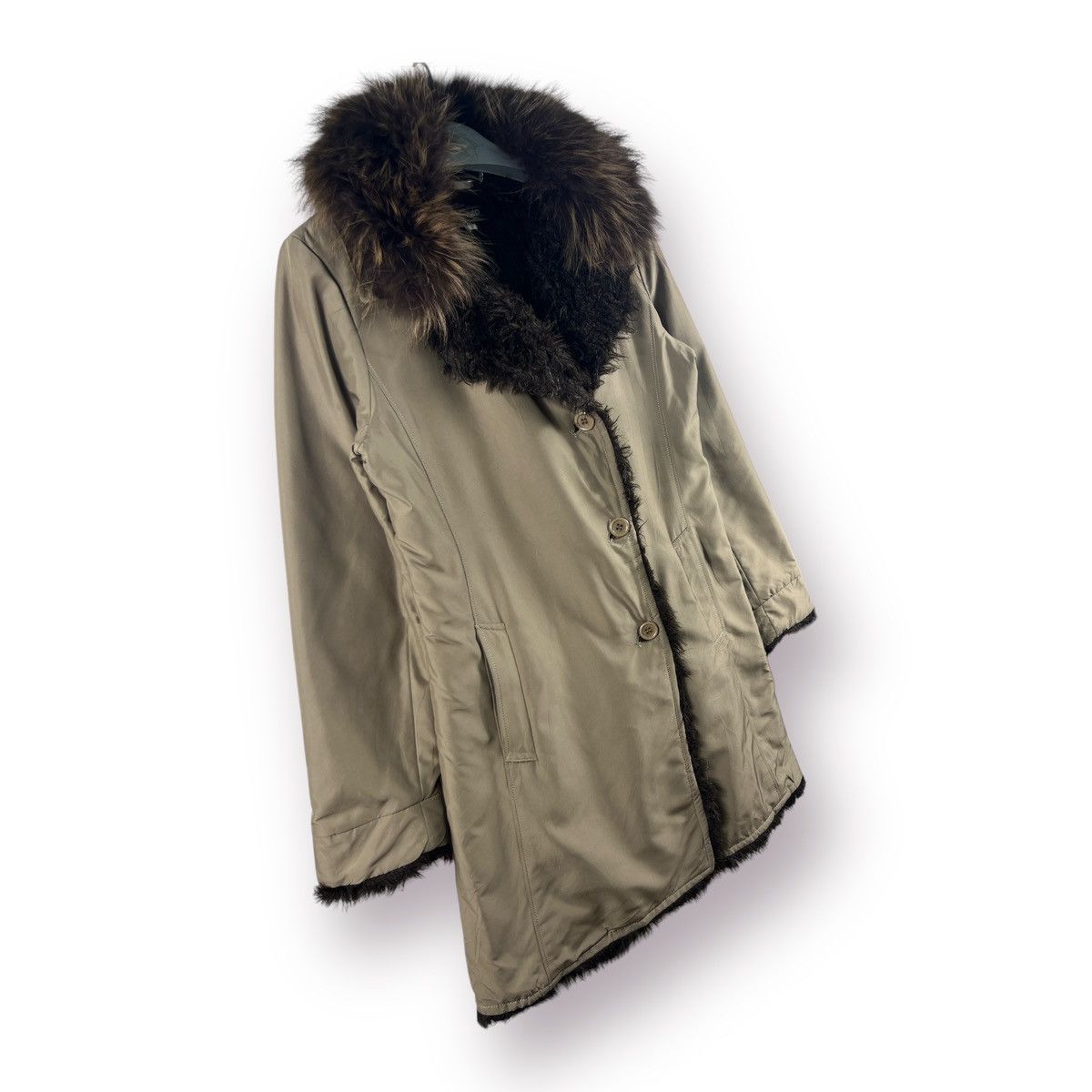 Japanese Brand 🔥 INED japanese fur lined longcoat fox fur collar Size S / US 4 / IT 40 - 3 Thumbnail