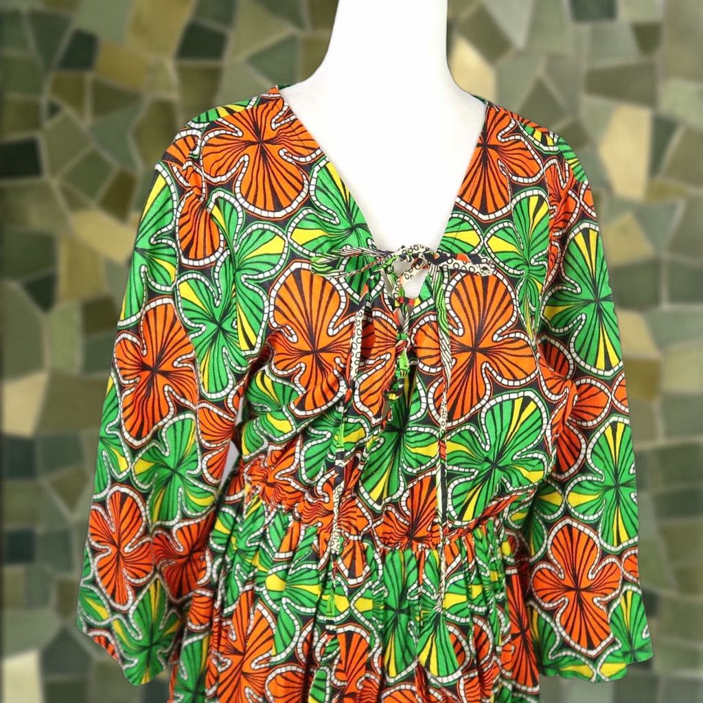 Vintage VINTAGE 70s orange floral midi dress M Size M / US 6-8 / IT 42-44 - 1 Thumbnail