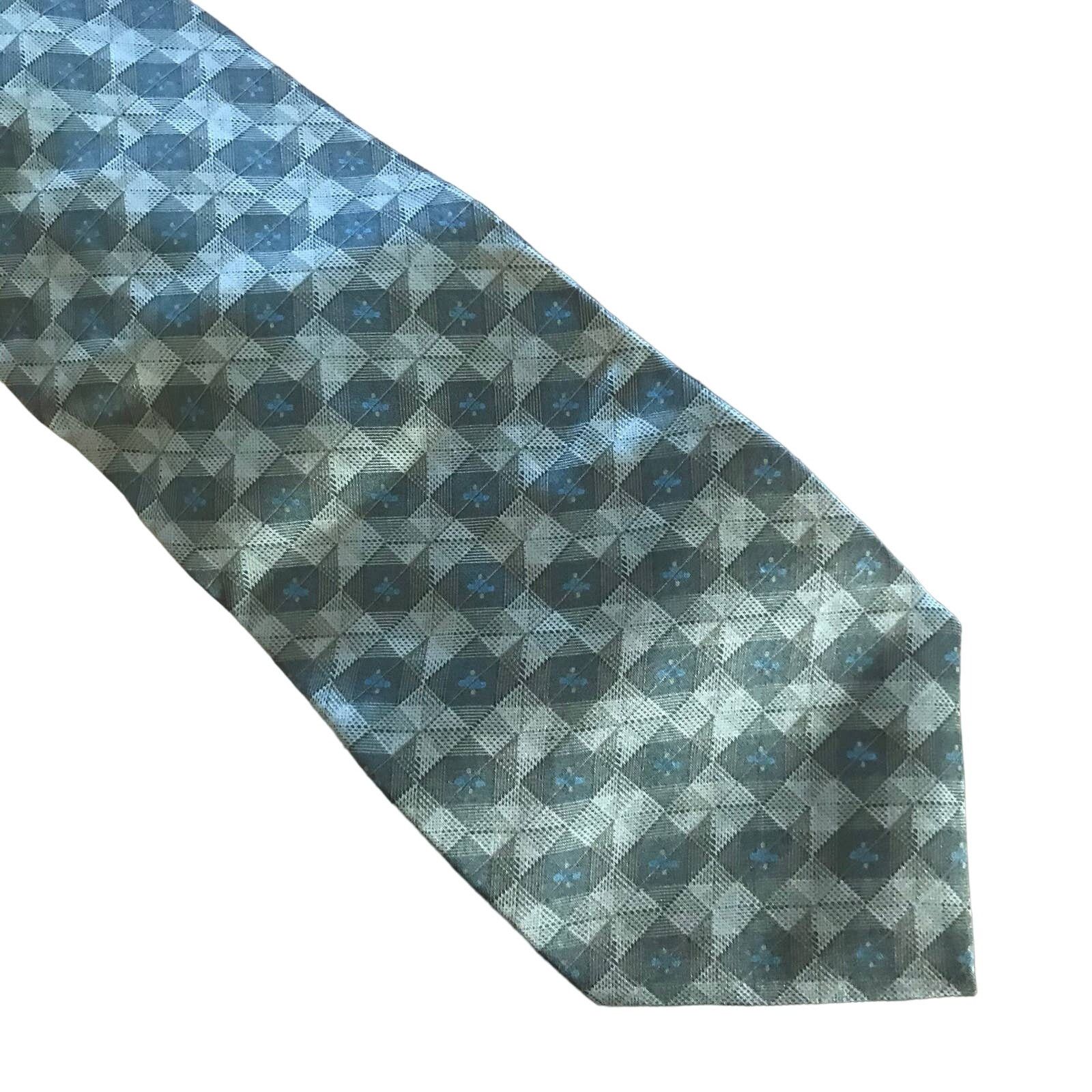 Bill Blass Vintage 1980s Bill Blass Green Checked Silk Tie Size ONE SIZE - 1 Thumbnail