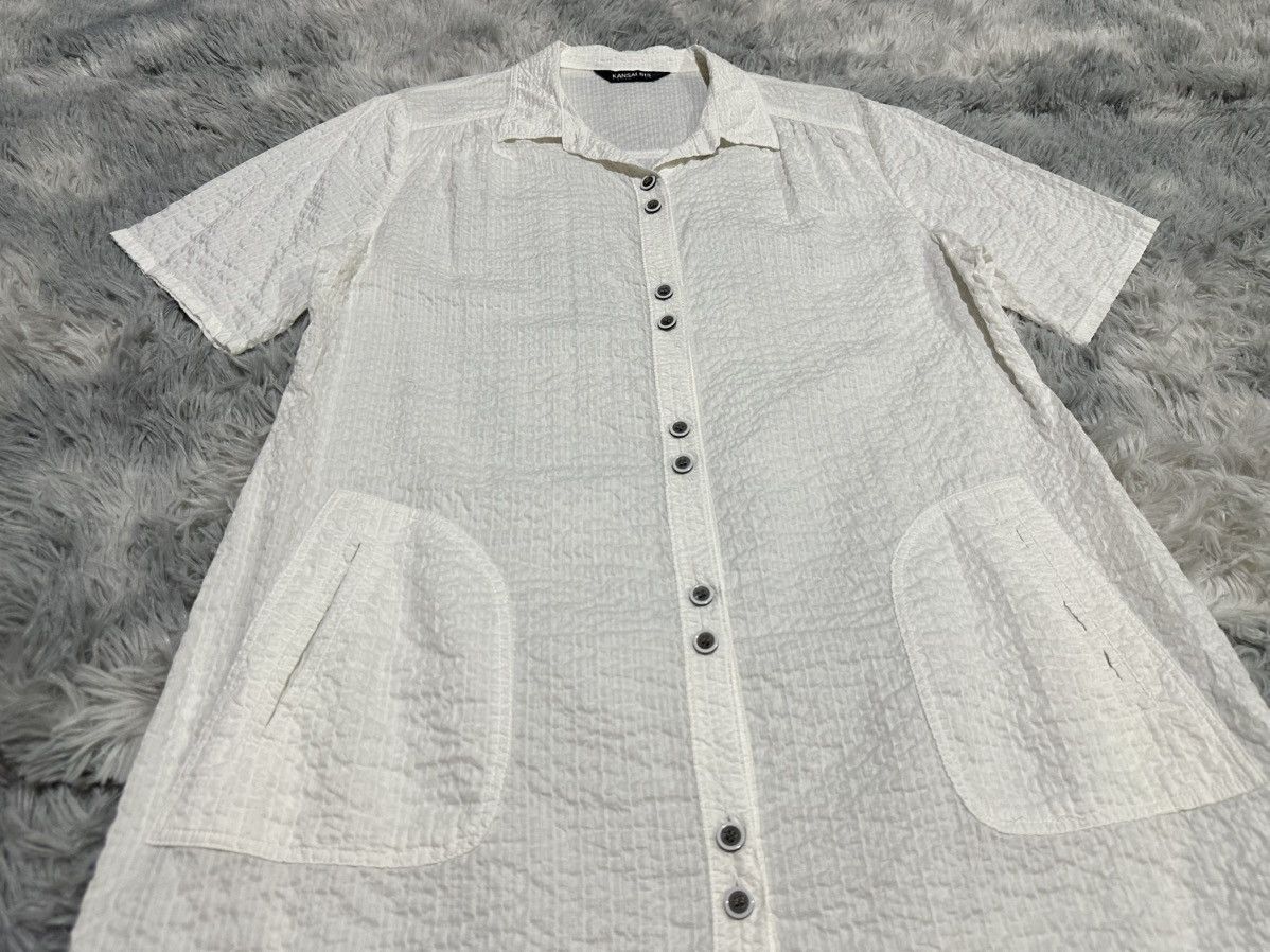 Japanese Brand 🔥Vintage Kansai Bis Seersucker Shirt Dress White Size US L / EU 52-54 / 3 - 2 Thumbnail
