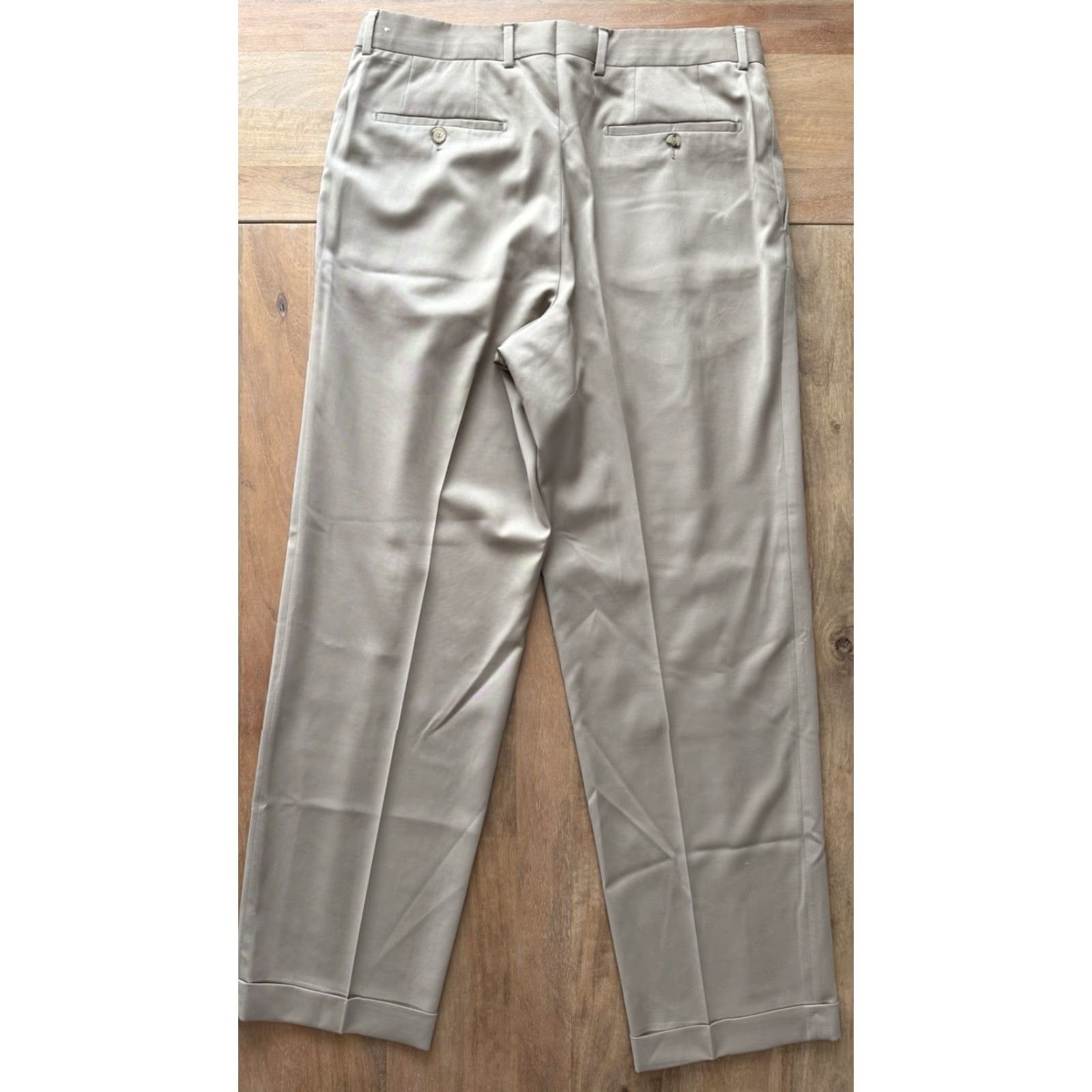 Hugo Boss VINTAGE Hugo Boss Beige Wool Dress Pants Mens 34x31 Pleated Straight Leg Office Trousers Size US 35 - 2 Thumbnail