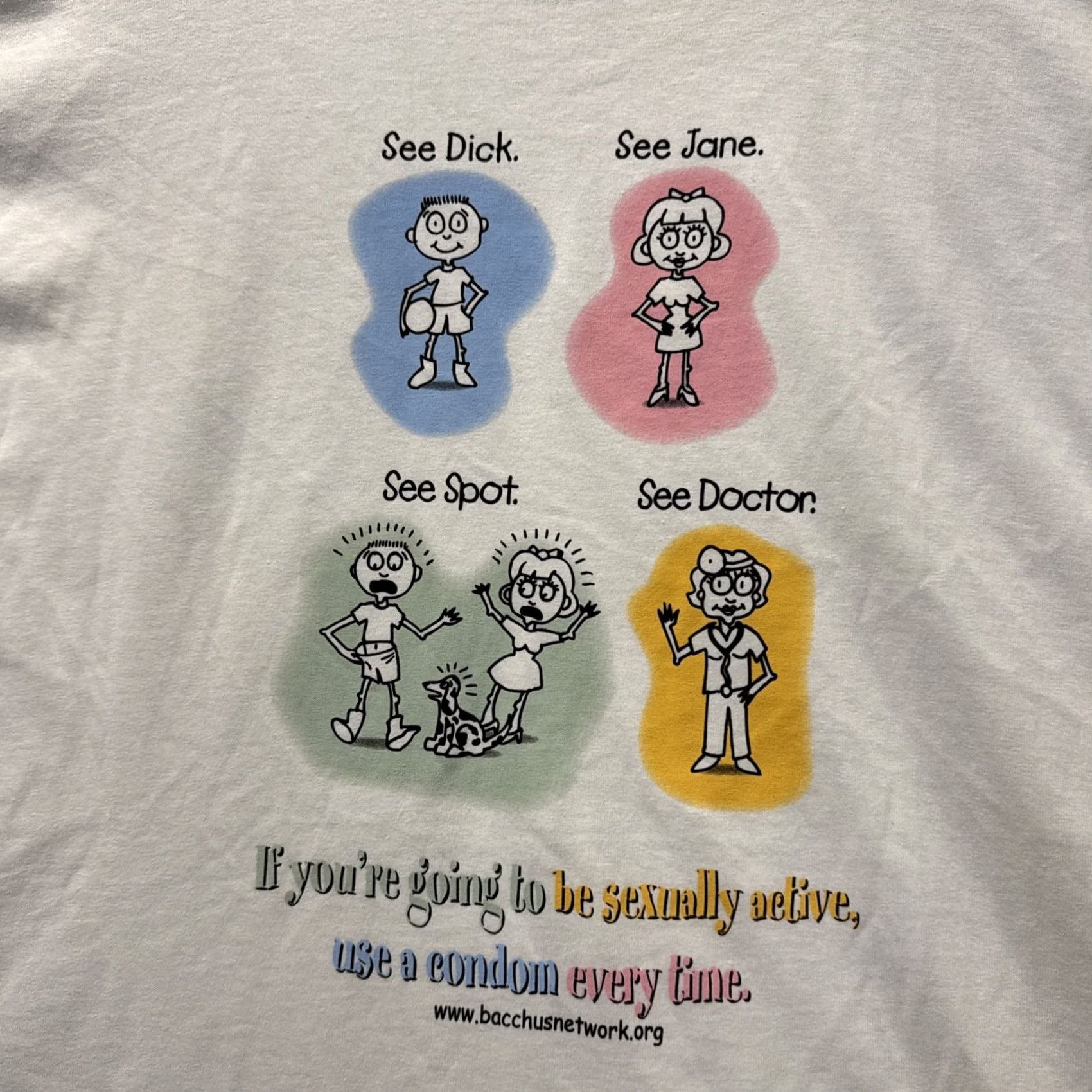 Gildan See Dick See Jane If Your Going To Be Sexually Active Use A Condom STD T-Shirt White L Men Size US L / EU 52-54 / 3 - 2 Thumbnail