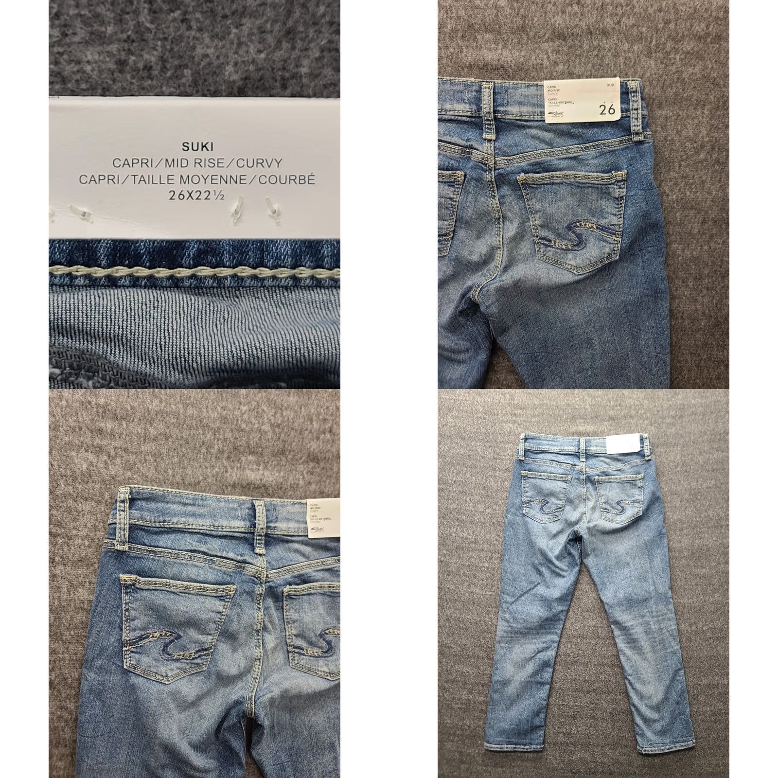 Silver Jeans Co. Silver Jeans Capri Womens 26x22 Suki Curvy Mid Rise Distressed Stretch Denim Blue 5-Pocket Mens? Womens Size 26" / US 2 / IT 38 - 9 Thumbnail