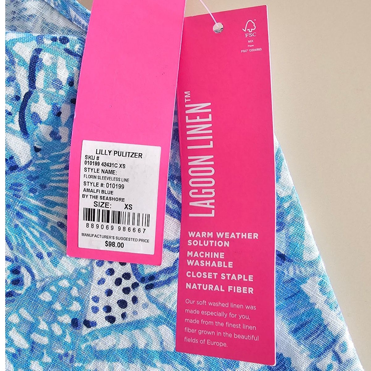 Lilly Pulitzer Lilly Pulitzer Florin Amalfi Blue Linen Tank Top Blouse XS Size XS / US 0-2 / IT 36-38 - 9 Thumbnail
