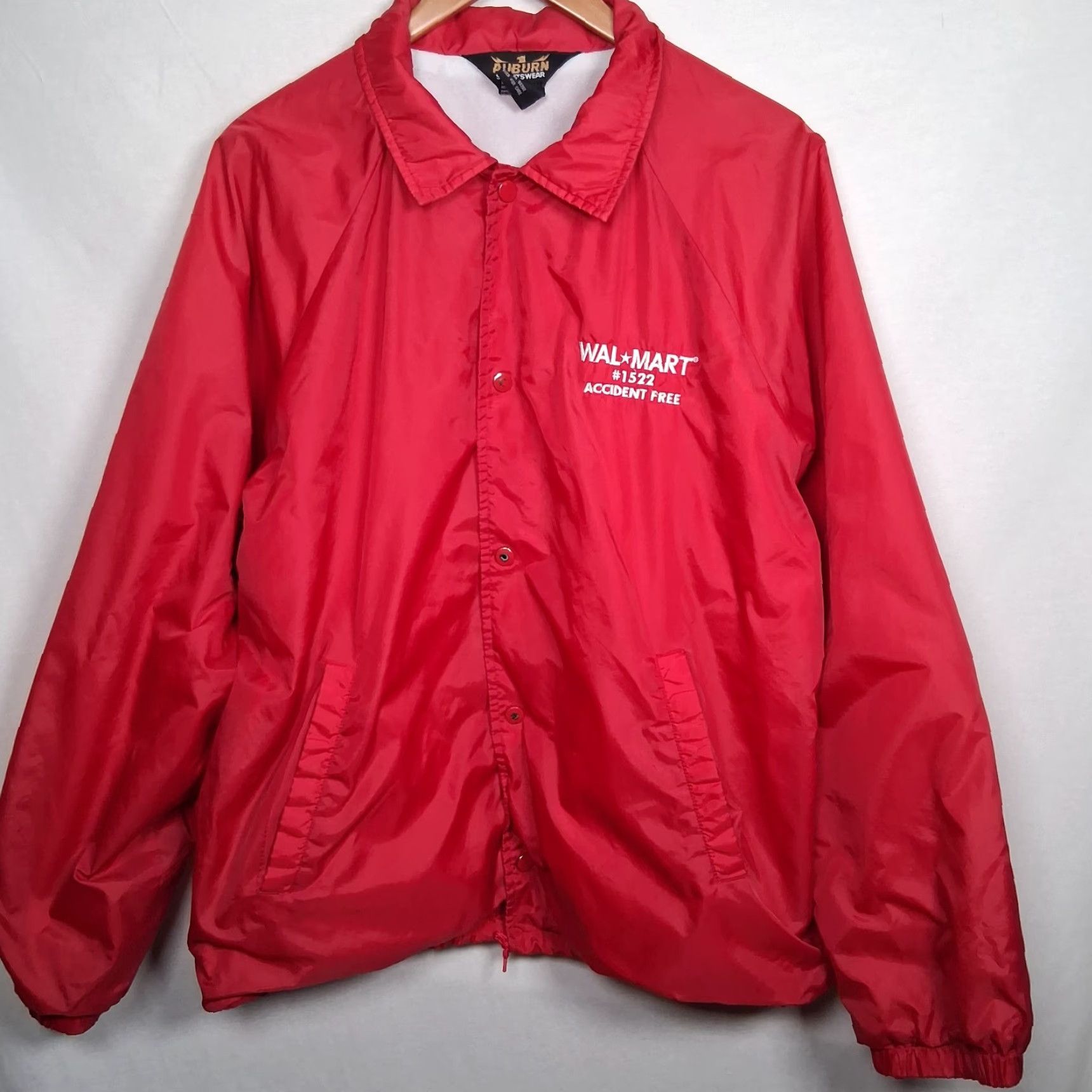 Walmart VINTAGE Wal Mart Accident Free Jacket L Red Coach Sporty Snap Employee Lightweight READ Size US L / EU 52-54 / 3 - 2 Thumbnail