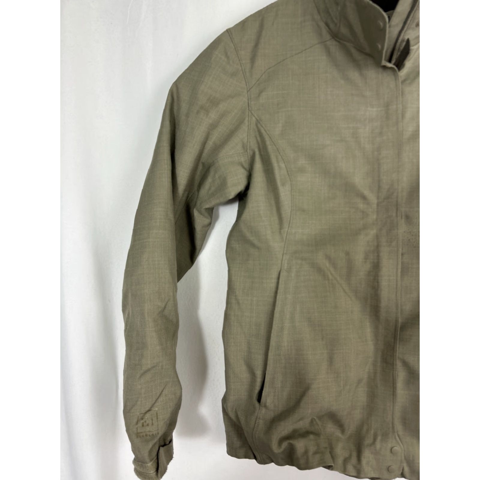 REI Womens Small Full Zip Jacket Beige Nylon Polyester Missing Hood Cinch Waist