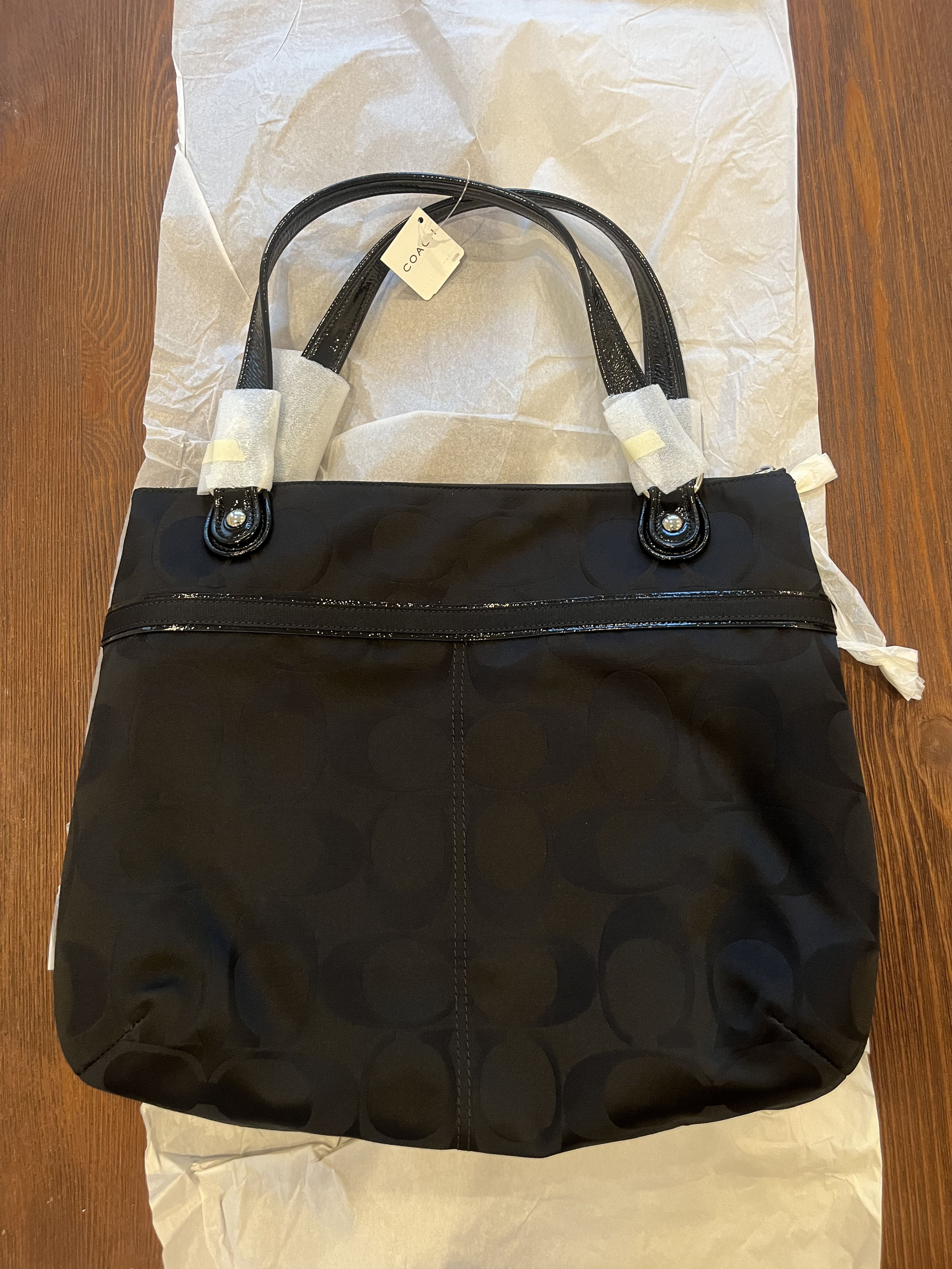 Coach Coach Poppy Metallic Sateen Glam Tote Black Silver Size ONE SIZE - 3 Thumbnail